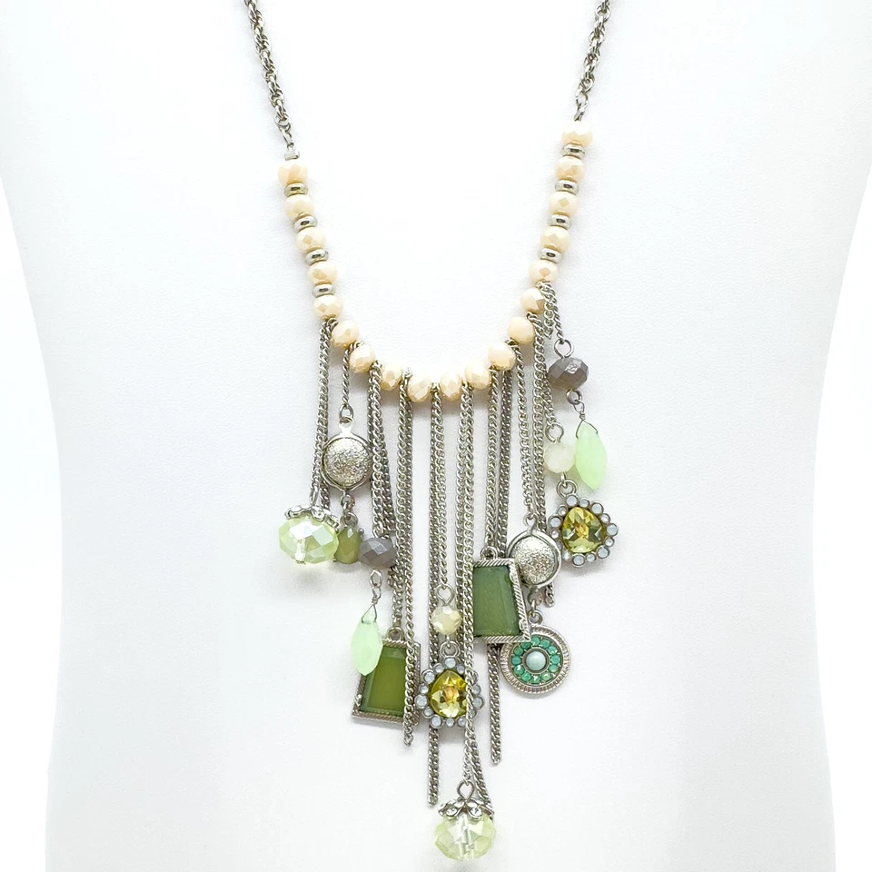 Park Lane бахрома подвеска ожерелье старлетка серебристого тона зеленый 30» сняты с производства подписанный - Изображение 3 из 4