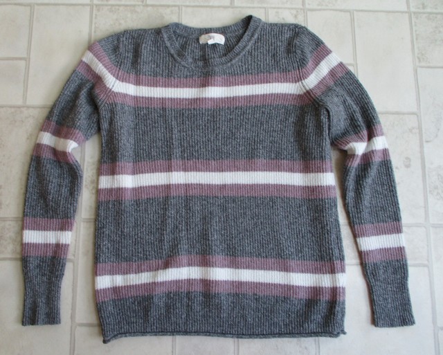 PINQUE Women's Sweater PULLOVER Long Sleeve SMALL Grey, Mauve, White Stripes | eBay