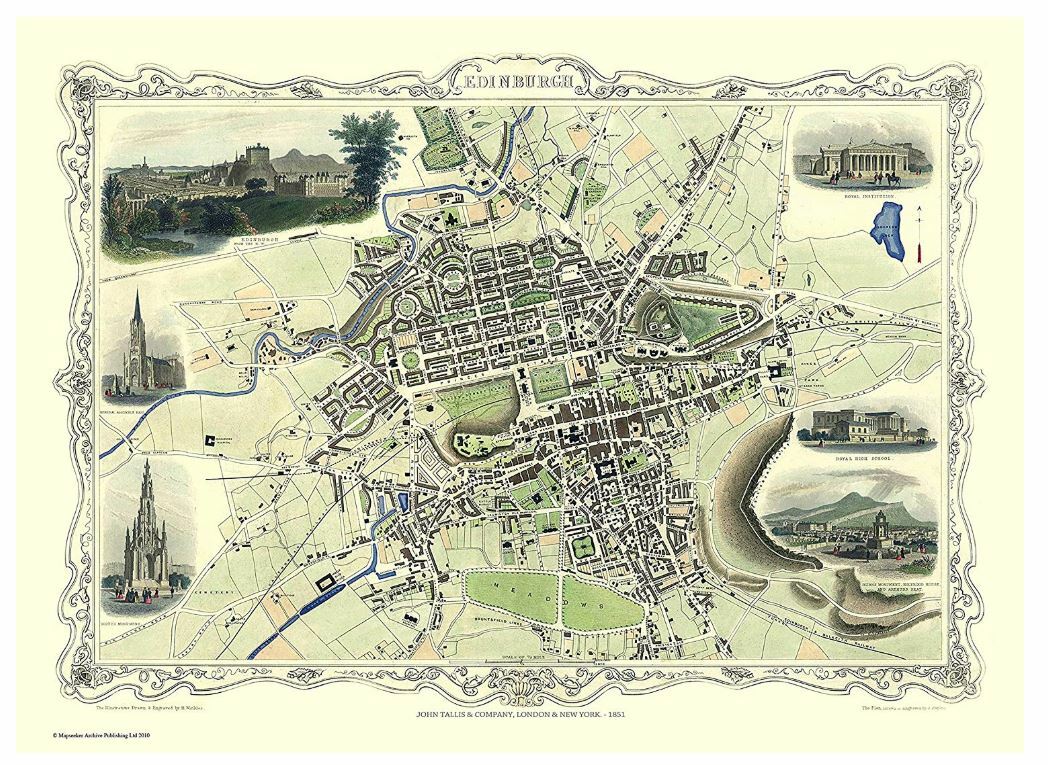 Edinburgh 1851 Antique Map by  John Tallis 1000pc Jigsaw 690mm x 480mm CLEARANCE