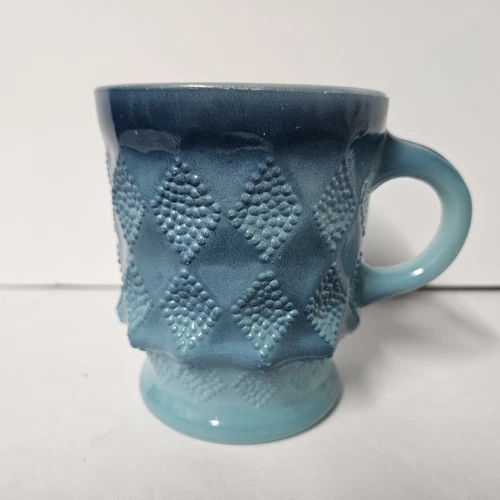 Vintage Fire King Blue Kimberly Diamond Mug
