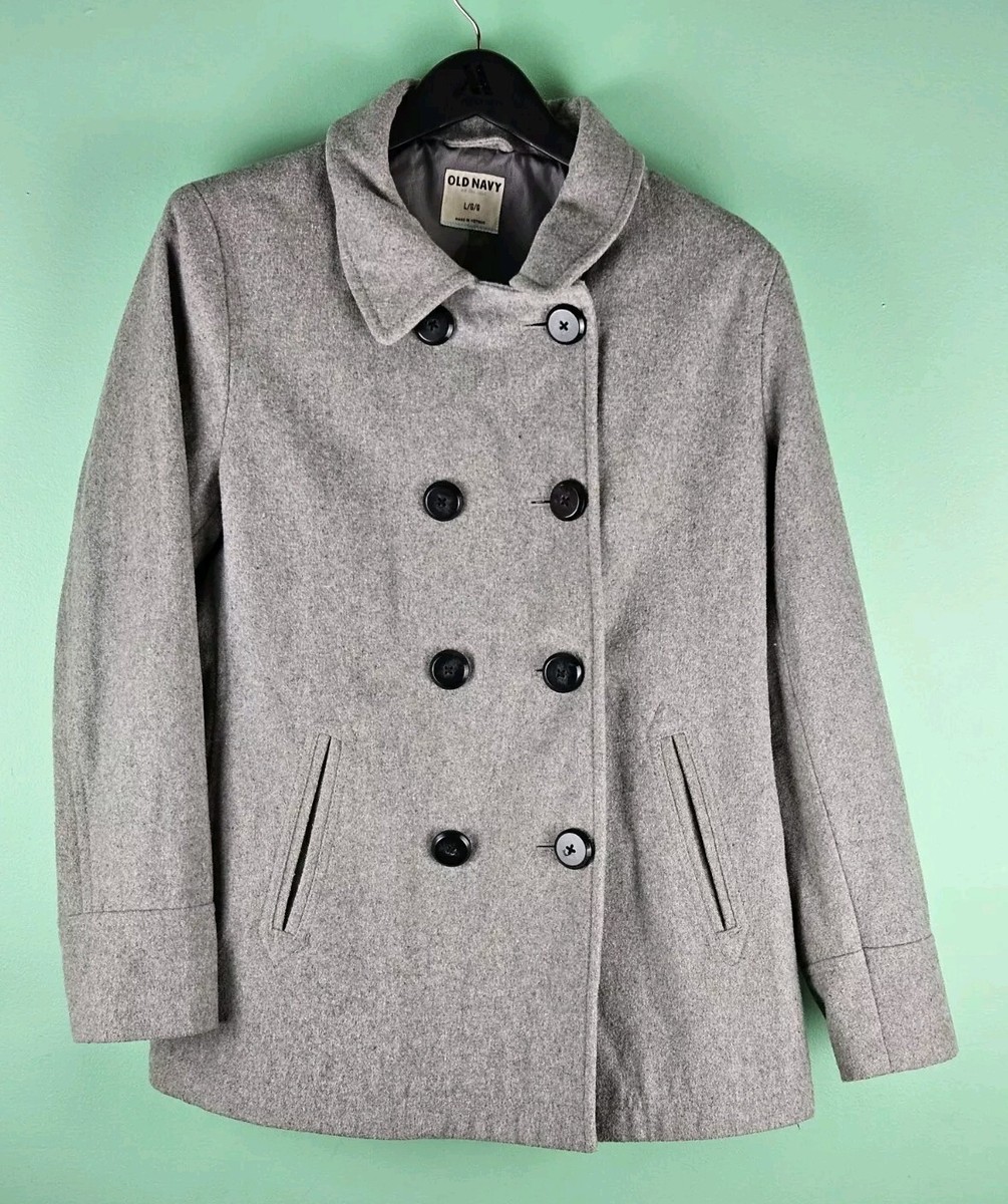 Old Navy Jacket Women's Gray Pea Coat Wool Blend Size Large