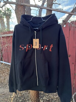 Stussy Dot Sport Zip Up Hoodie Black Mens Large New NWT Streetwear