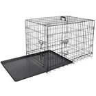 Folding Metal 36" Dog Crate Kennel Pet Cage 2 Door With Tray Pan Black