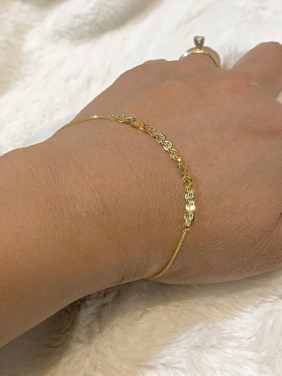 18k Saudi Real Gold Light Weight Bracelet Feathers Design 2