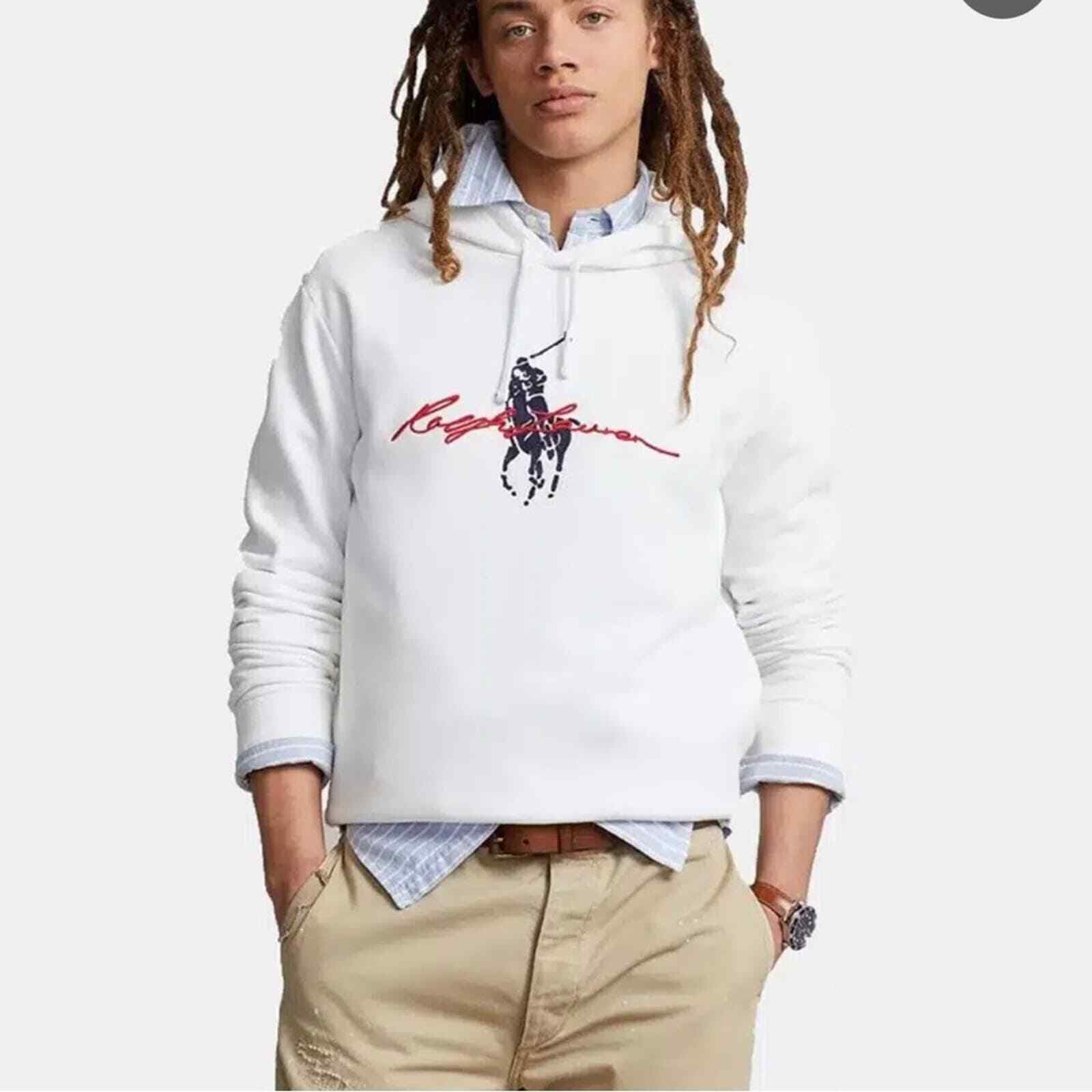 Felpa con cappuccio nuova con etichette Polo Ralph Lauren logo Big Pony bianca media casual streetwear sportivo