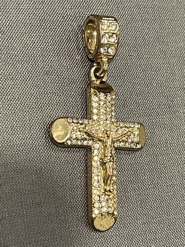 Fashion Cross Pendant Goldstone And Rhinestone Large Bale - Picture 2 of 5