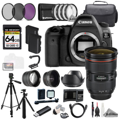 Canon EOS 5D IV + EF 24-70mm f/2.8L II USM Zoom Lens+64GB+ExtBat+9PCFltr-MEGAKit