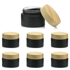6 Pack 1oz (30ml) Black Frosted Cosmetic Glass Cream Jar Container w Plastic Lid