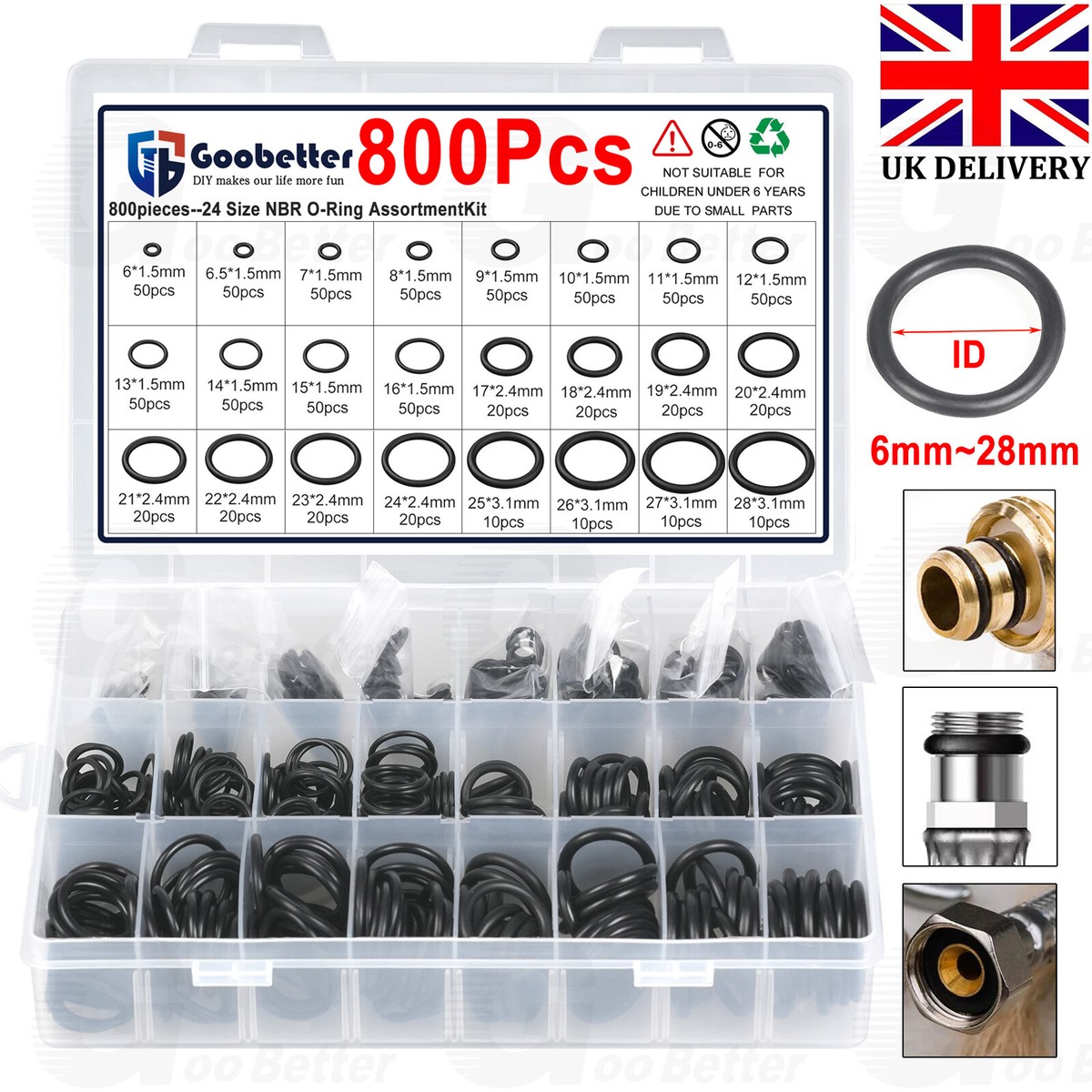 ECYC 530 Pcs Green Rubber O Ring Kit, 18 Sizes Rubber Sealing Washer Gasket O Rings