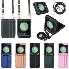 Card Slot Leather Phone Case With Crossbody Strap Fr Samsung Galaxy Z Flip 6 4 3