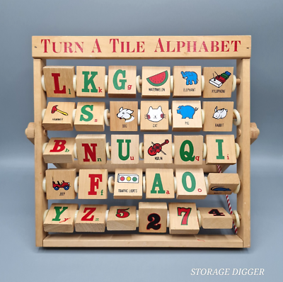 #ad Vintage 1991 Turn A Tile Alphabet 30 Tiles Upper Case Letters amp; Numbers Wooden $13.49