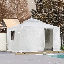 Domi 10'x12' Universal Winter Gazebo Cover w/Sidewalls and Mesh Windows(White)