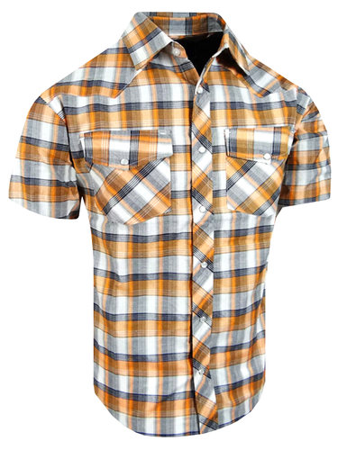 Western Plaid Shirt Short Sleeve Mens Pearl Snap Up Flap Pockets Casual Colors - Picture 34 of 152
