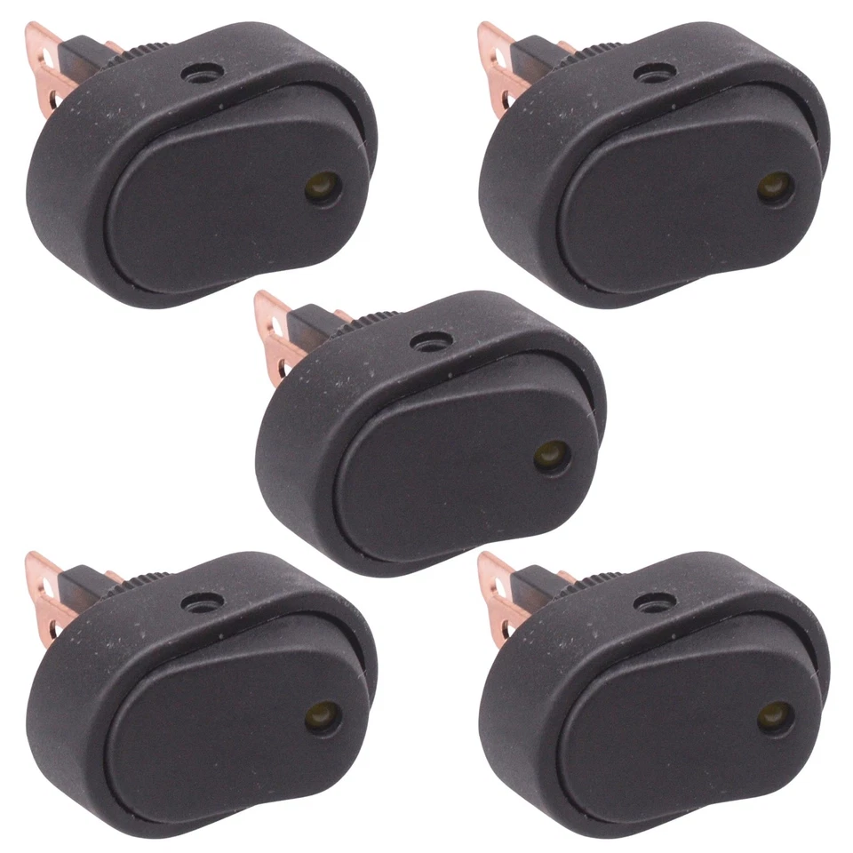 SWITCH ELECTRONICS 5 x Yellow LED Oblong On-Off Rocker Switch 20A 12V