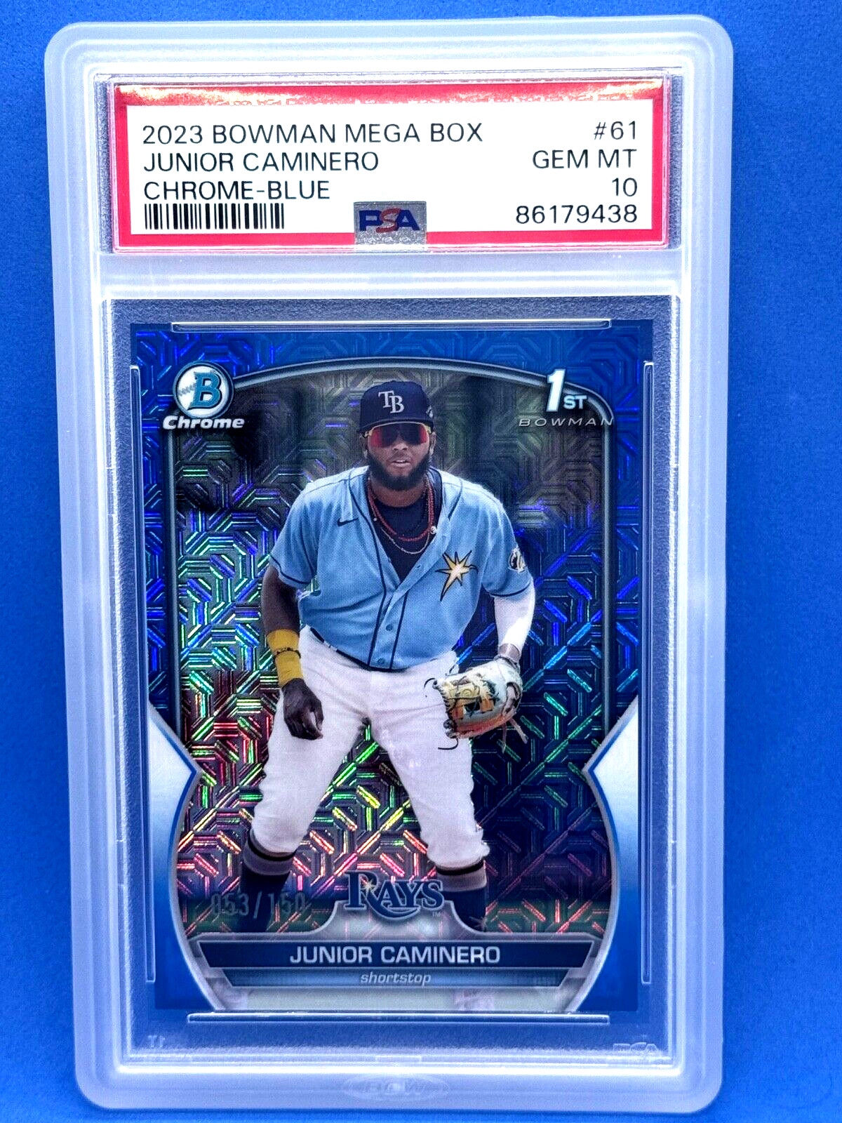 2023 Bowman Chrome Mega Box 1st Blue Refractor #/150 Junior Caminero PSA 10 GEM