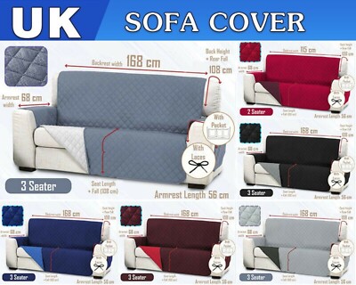 1/2/3-Sitzer gesteppter Sofabezug Überwurf Haustier Sofa Schutz rutschfest alle Sofa UK