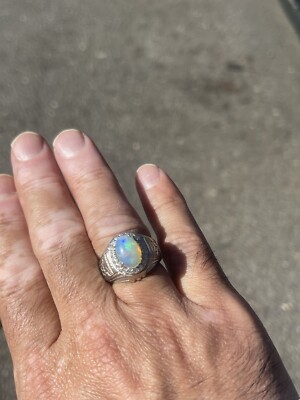 Natürlicher zertifizierter weißer etoipischer Opal Unisex Silber Ring 