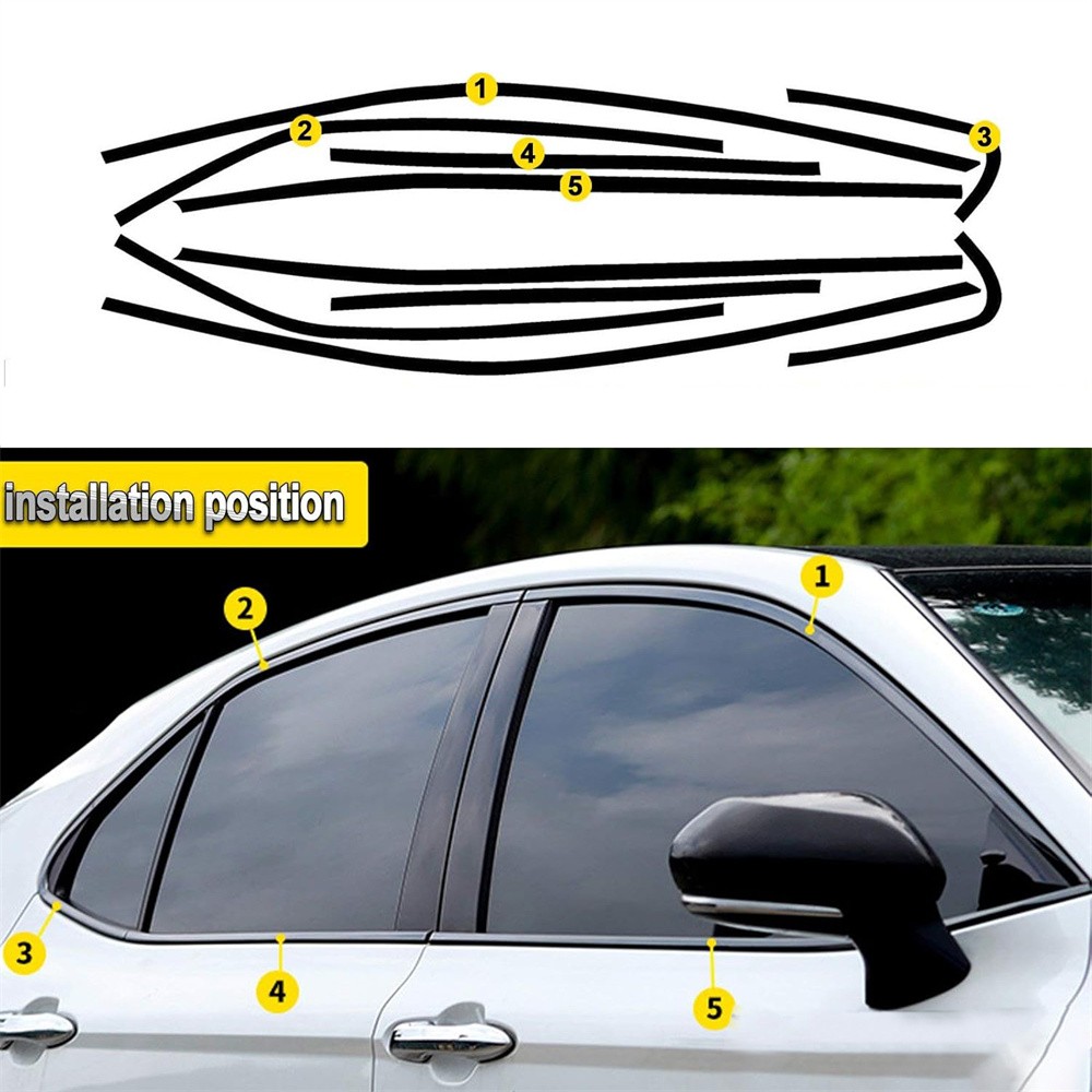 Chrome Delete Blackout Overlay Window Trim Bright Black For Toyota Camry 2018-23