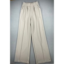Unbranded Beige High Waisted Wide Leg Pintuck Trousers Crepe Pants Cream Small