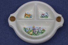 Vtg 1930's-40's Heavy Ceramic Little Boy Blue Childrens Divided Warming Dish