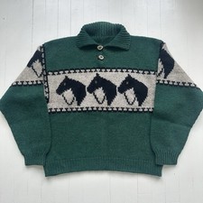 Vintage Cowichan Pullover Wool Knit Sweater Horse Antler Button 60s