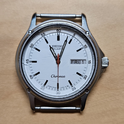 Seiko Chronos Day-Date 7433-7030 White Dial Quartz Watch | eBay