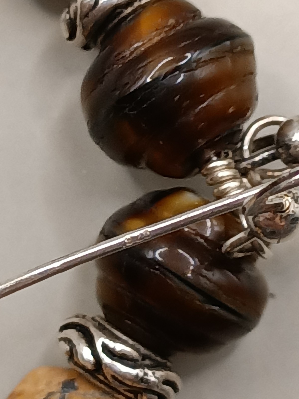 Vtg Jasper Shell? Sterling Silver Dangle Hook Ear… - image 2