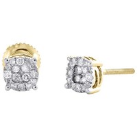 10K Gelbgold Diamant Ohrstecker Unisex 5,5 Mm Rund 4 Krappen 1/4 CT