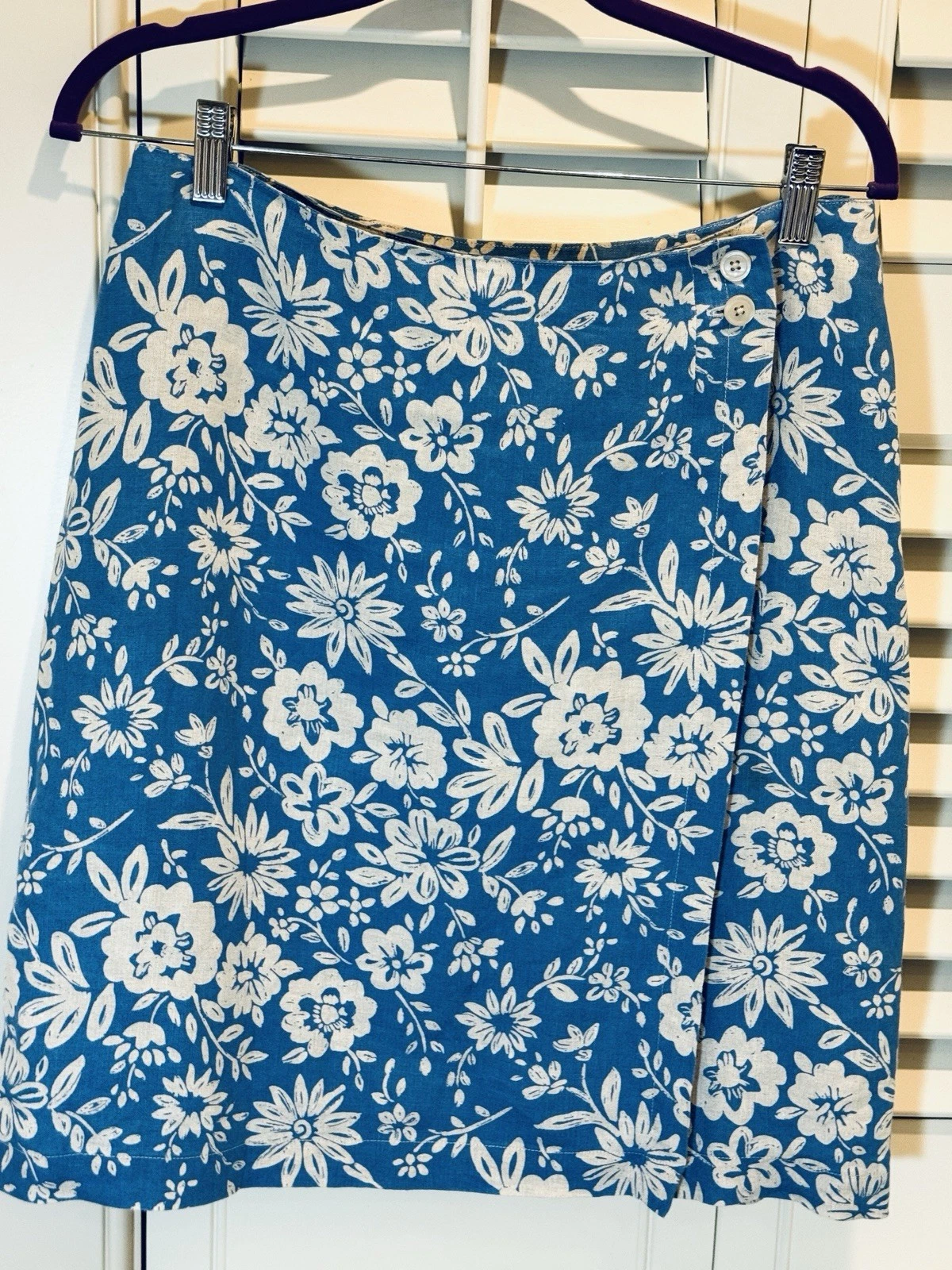 Talbots Irish linen Blue Floral Wrap Skirt Size 12 Women EUC