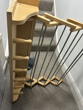 Foldable Wooden Stairway Safety Gate, Hardware Mounted, Metal Bars Beige/Silver