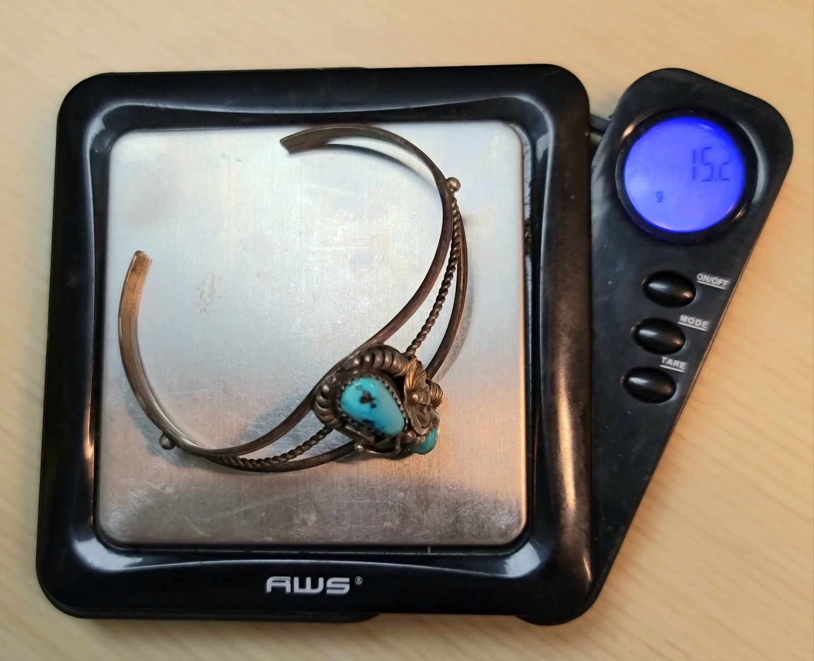 Vtg Native Solid Sterling Silver Turquoise Cuff B… - image 9