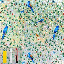 Colorful Bird and Floral Window Privacy Film Stained Glass Window Film Rainbow W