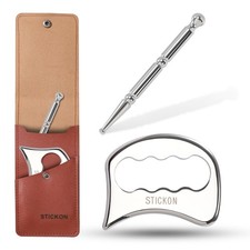 STICKON 2 in 1 Stainless Steel Gua Sha, Acupressure Pen, Physical Silver