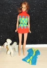 Vintage  WALKING JAMIE DOLL Sears Barbie Redhead w/Furry Friend Dog & Clothes