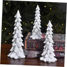 Christmas Tree Figurines Set of 3, Resin Tabletop Christmas Tree Decor, White
