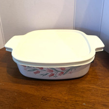 CorningWare Square Floral Rosemarie Casserole Dish with Lid White Pink Green