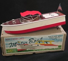 RARE 1950's Battery Operated Wooden Cruiser Boat w/ Inboard Motor Original Box