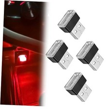 4 PCS USB LED Car Interior Ambient Lighting Kit, Portable Plug-in Red