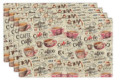 Coffee Placemats Coffee Bean Set of 4 Waterproof Washable Table Mats New