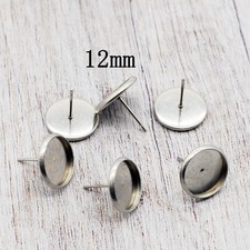 12mm 50PCS Stainless Steel ROUND Stud Earrings Setting Fit 12mm Cab LSE02