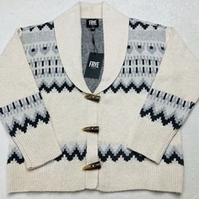 NWT FRYE Women's Oatmeal Heather Combo Patterned Cardigan Sweater 110047993 SM