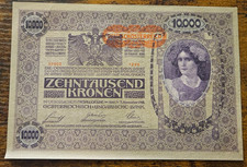 1918 Austro-Hungarian Empire 10,000 Kronen banknote Obsolete
