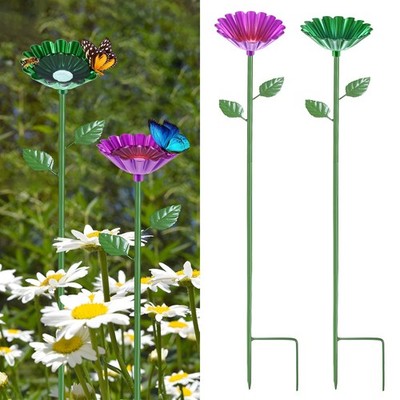 2-Pack Bee Watering Station, 25 Inch Iron Bee Bath for Garden [Rose Red/Green]