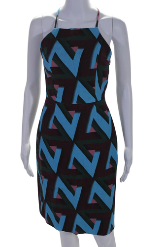 Rachel Comey Womens Geometric Halter Sheath Dress Blue Green Burgundy Size 0