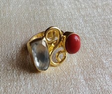 US Size 8 Adjustable Charming Gold Polished Gemstone Ring-R 1256
