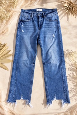 Risen Jeans Shark Bite Raw Hem Distressed Cropped Denim Jeans Size 5/27