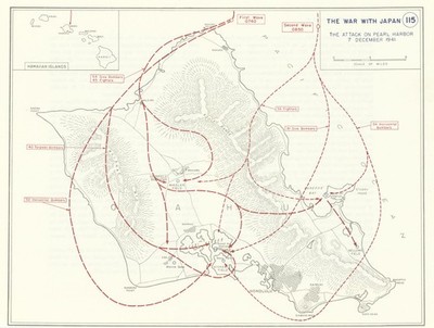 2. Weltkrieg. Angriff auf Pearl Harbor 7. Dezember 1941. Hawaii Inseln 1959 Karte