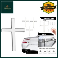 Exquisite 3D Metal Cross Car Decal Sticker 4PC 2.5"x1.8" Silver Emblem