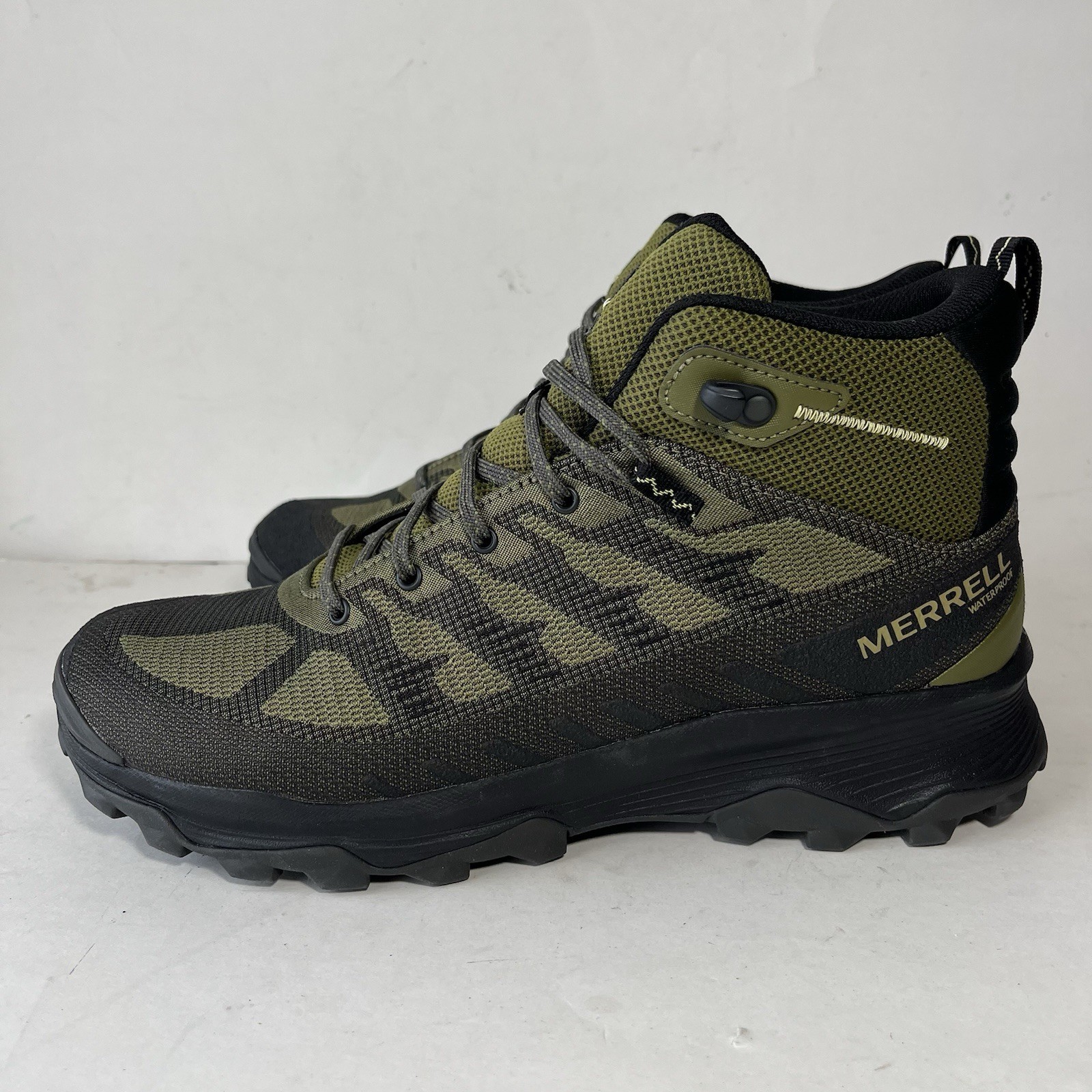Nuovi stivali Merrell Speed Eco Mid da uomo taglia 11 verde mosstone impermeabili escursionismo