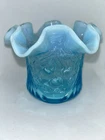 Vintage Blue Opalescent Wreathed Cherry Ruffled Fenton/LG Wright Glows Manganese